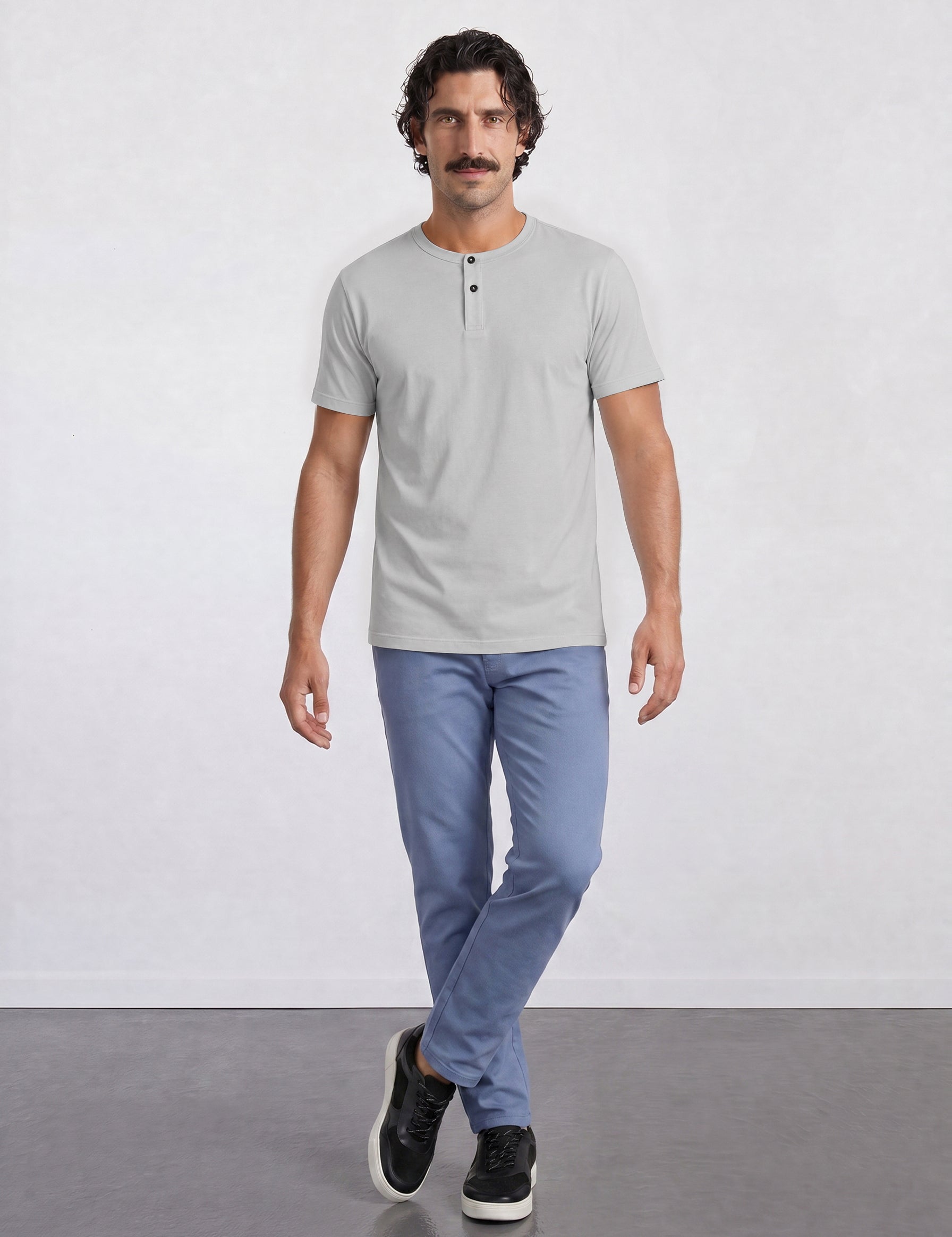 THE FLEX - HENLEY COLLAR HALF TEE - ICE