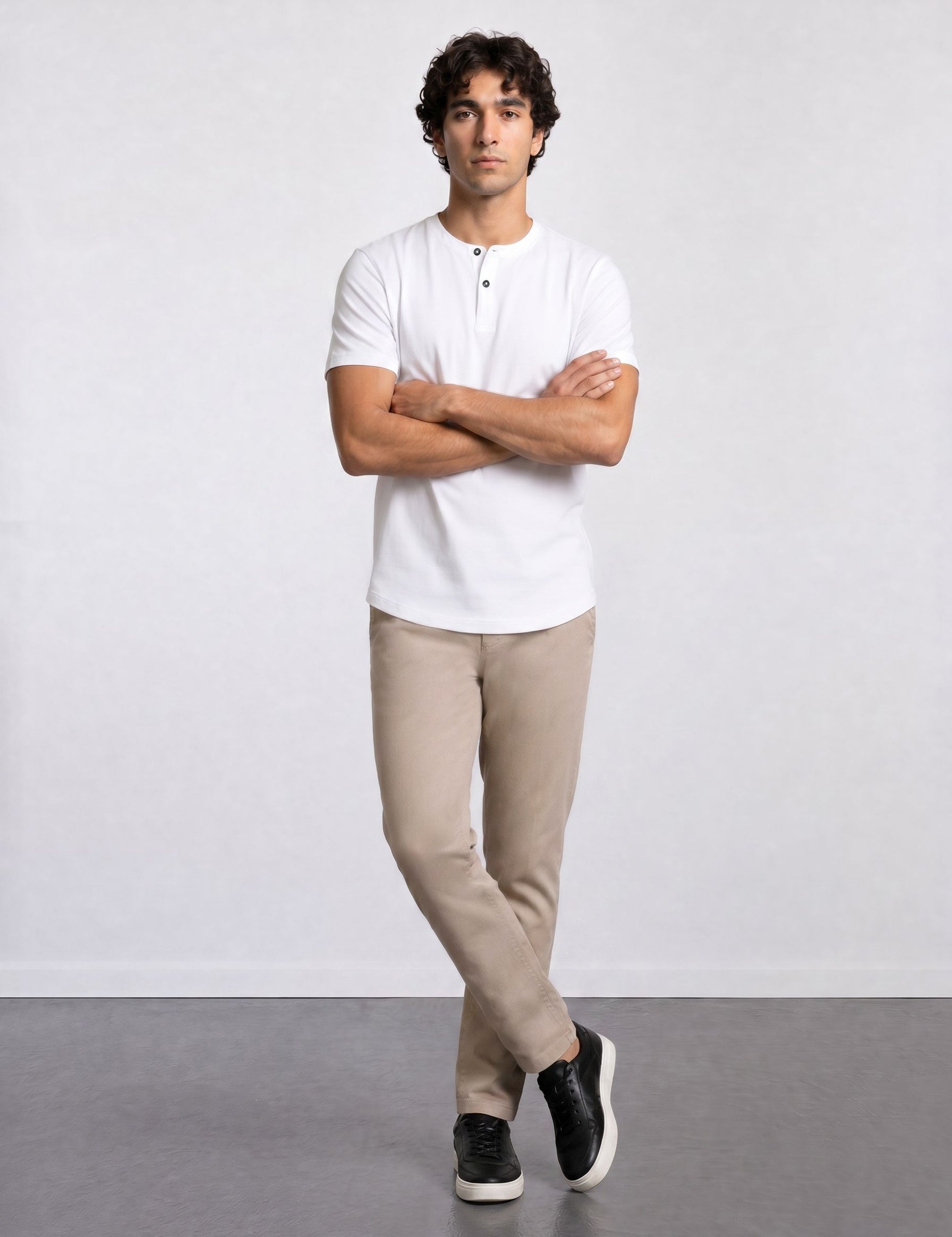 THE FLEX - HENLEY COLLAR HALF TEE - WHITE