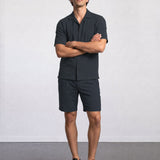 THE CITY PLEAT - TEXTURED SHORTS - NAVY BLUE