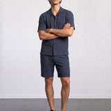 THE CITY PLEAT - TEXTURED SHORTS - NAVY BLUE