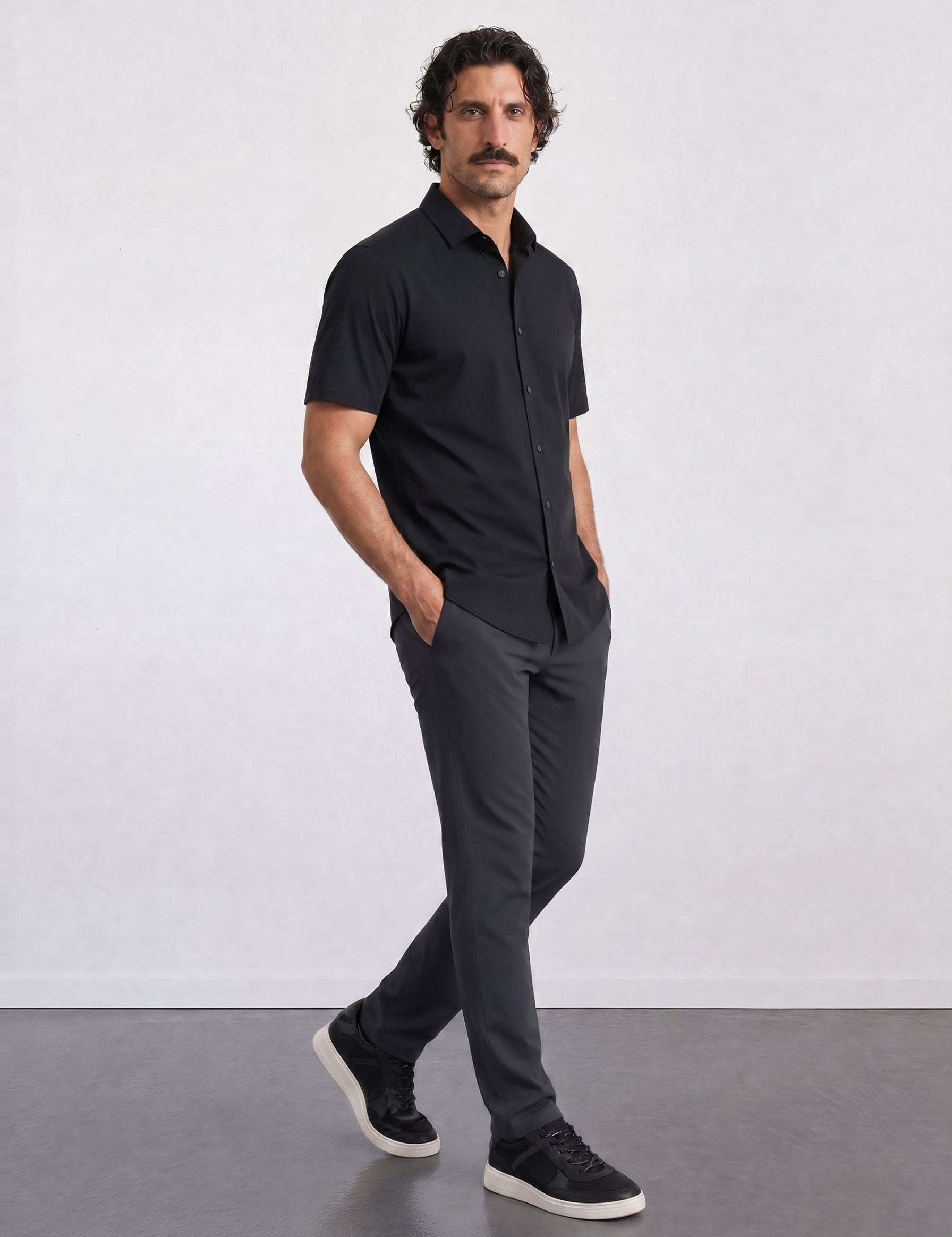 THE CITY - SLIM HALF SHIRT - BLACK