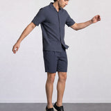 THE CITY PLEAT - TEXTURED SHORTS - NAVY BLUE