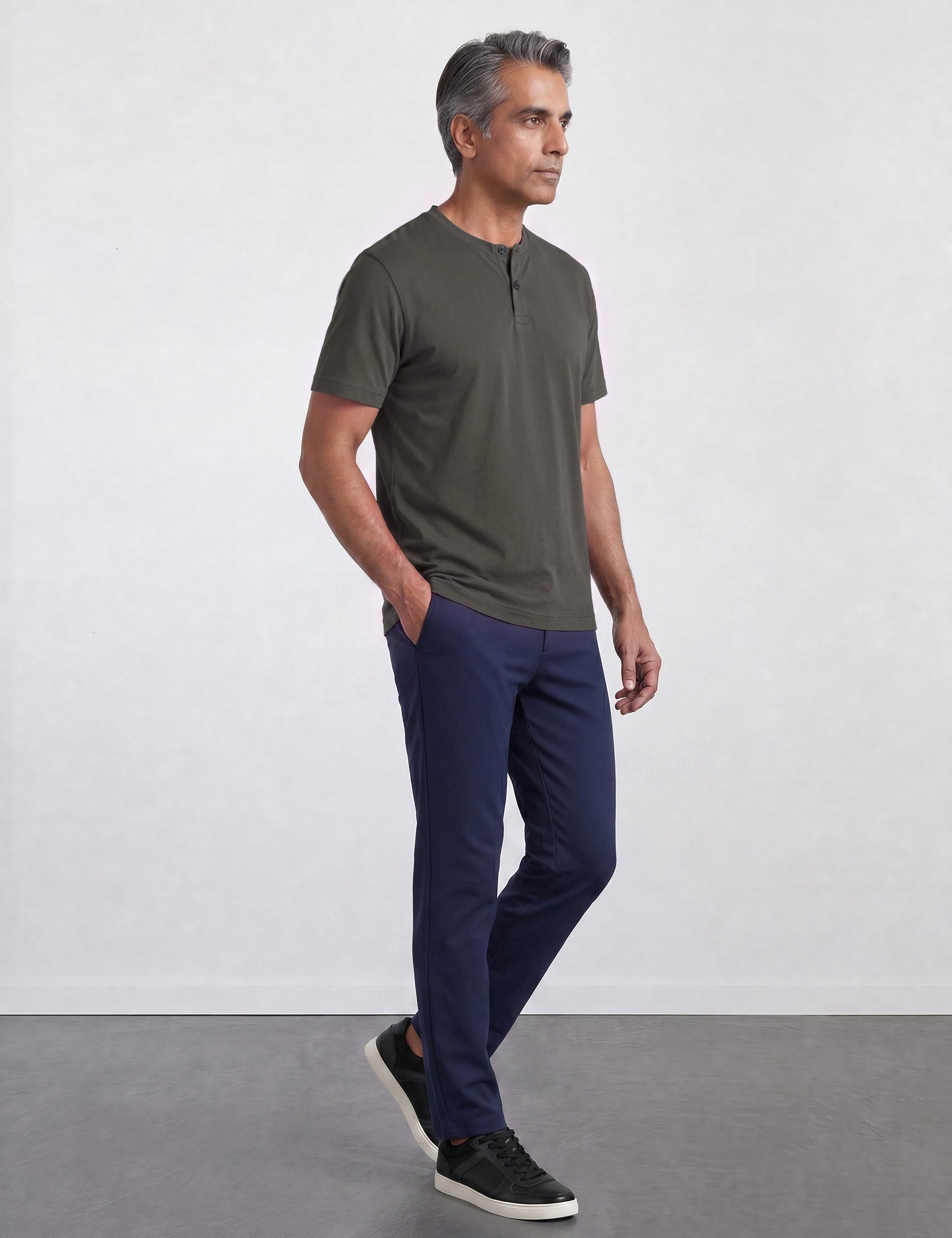 THE FLEX - HENLEY COLLAR HALF TEE - GRAPHITE GREY