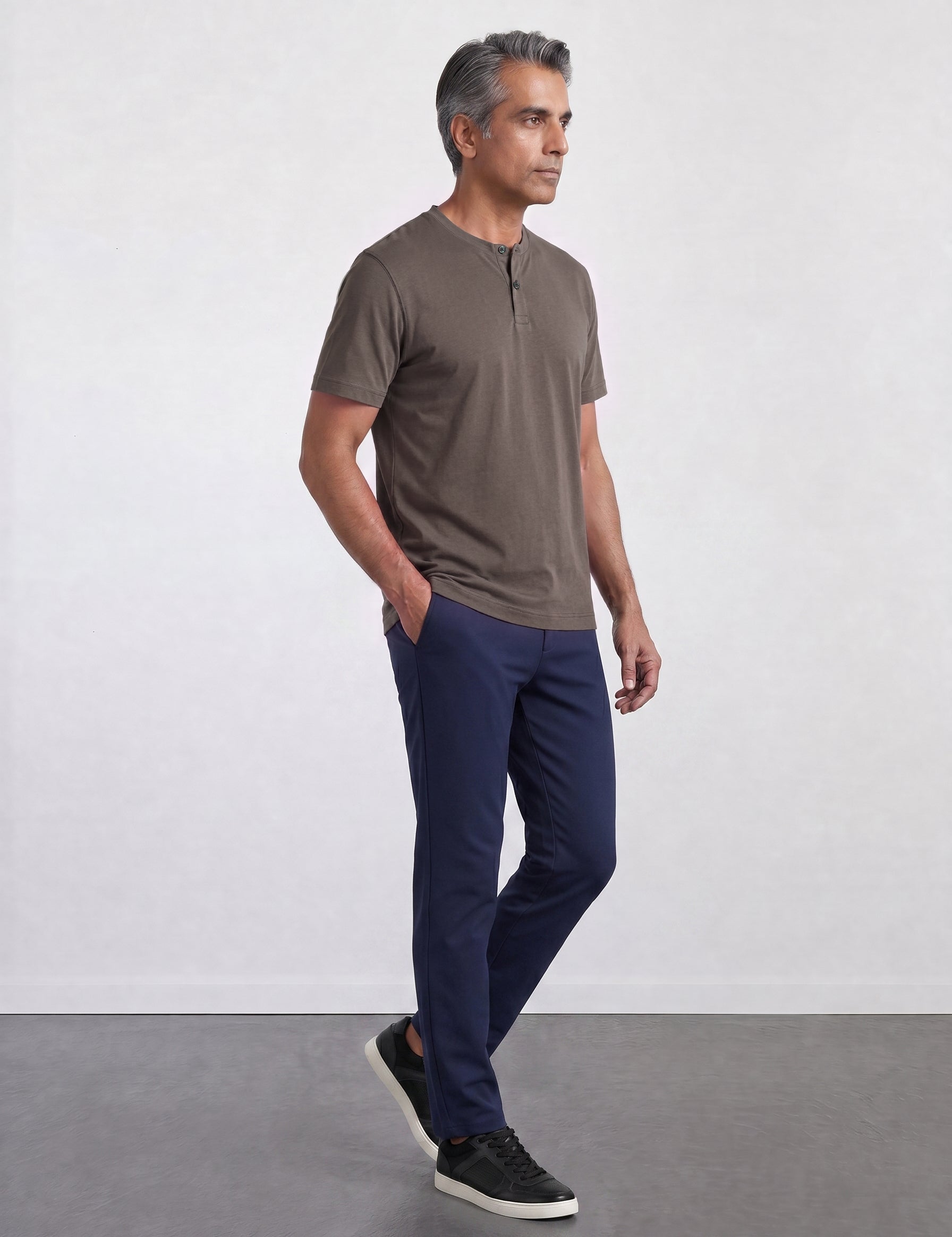 THE FLEX - HENLEY COLLAR HALF TEE - GRAPHITE GREY