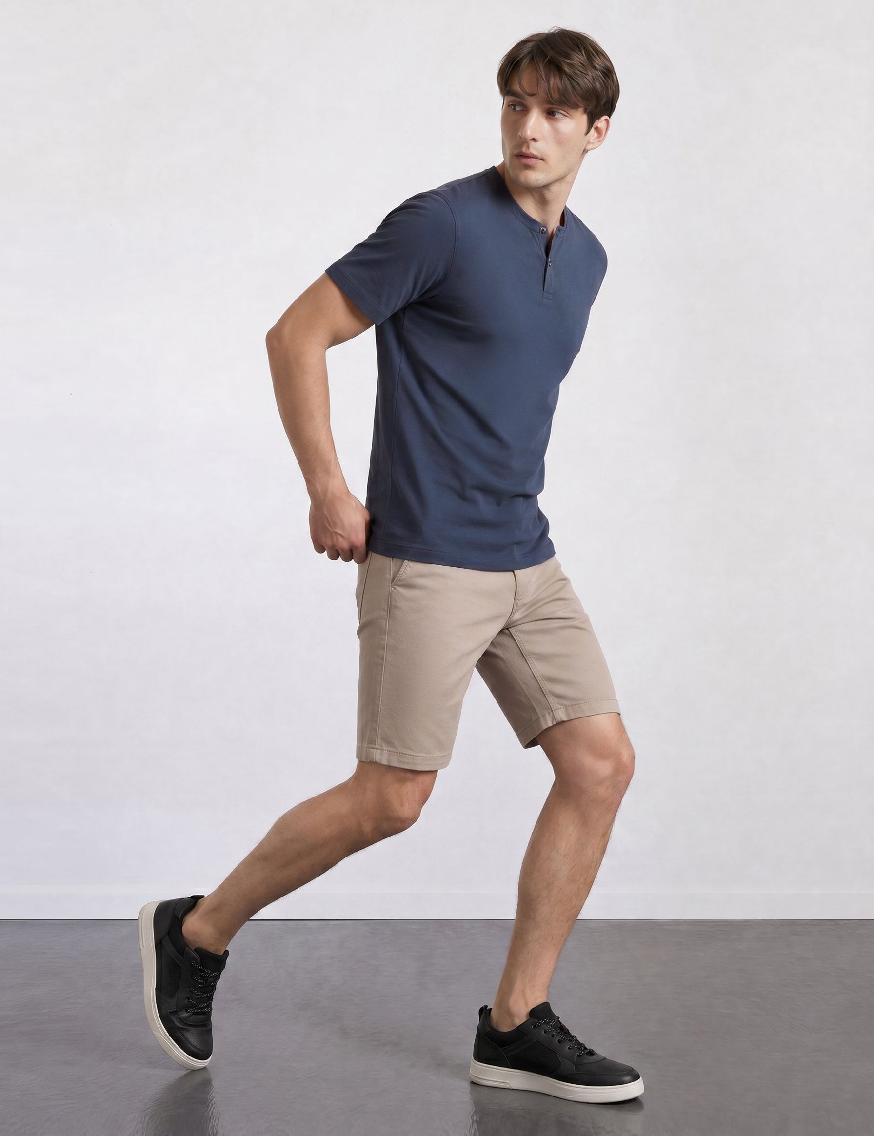 THE FLEX - HENLEY COLLAR HALF TEE - NAVY BLUE