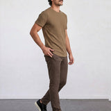 THE FLEX - PIMA TEXTURED HALF TEE - OLIVE BROWN