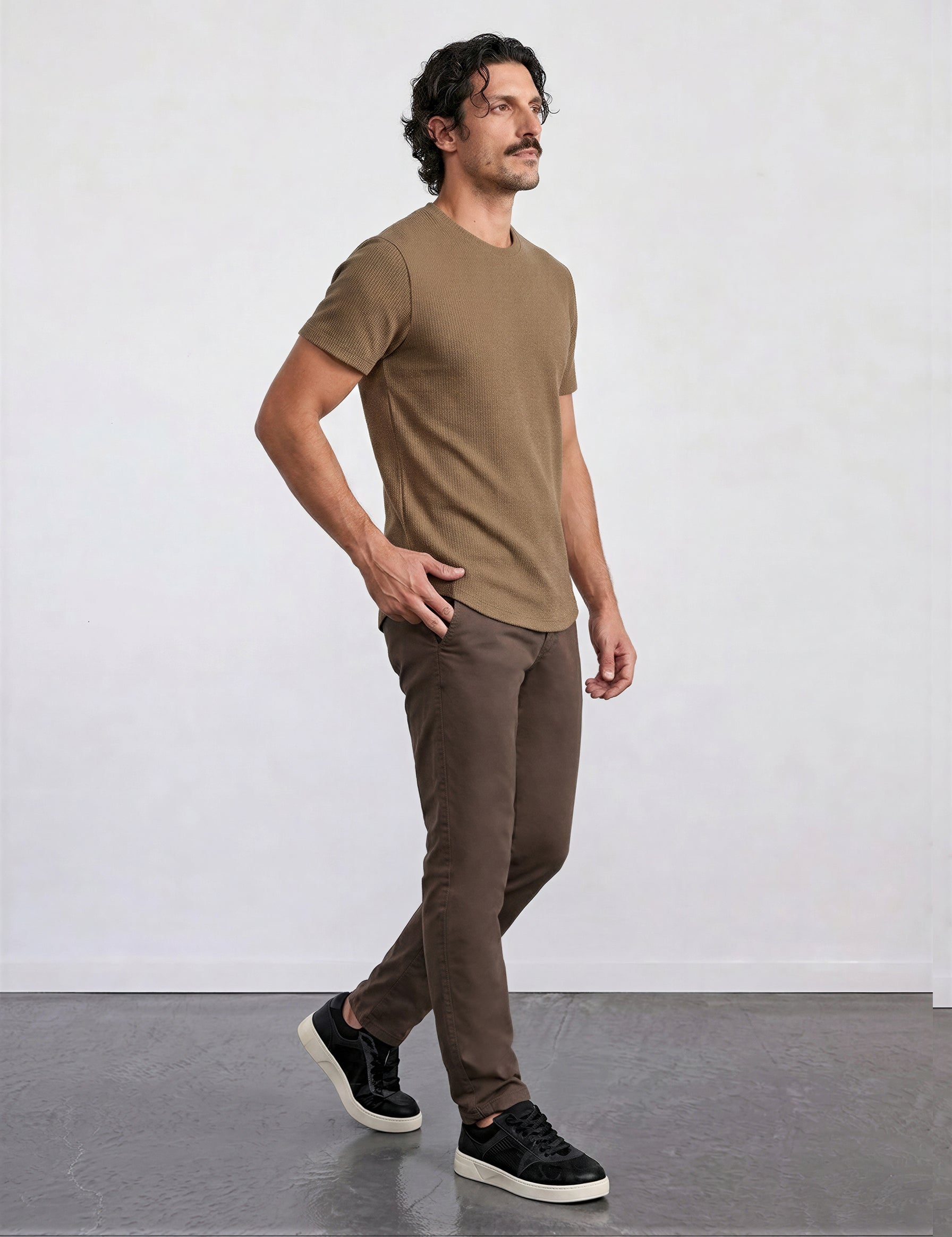 THE FLEX - PIMA TEXTURED HALF TEE - OLIVE BROWN