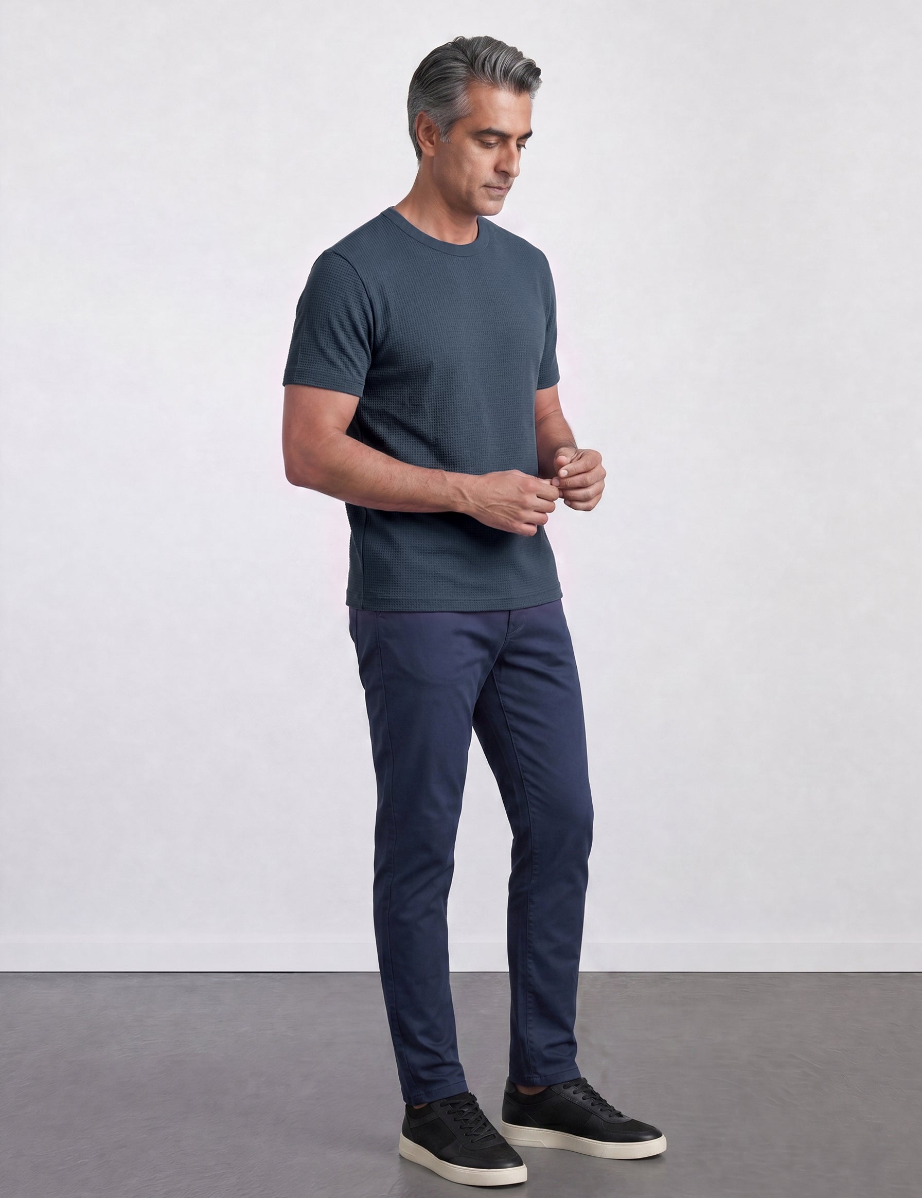 THE FLEX - PIMA TEXTURED HALF TEE - NAVY BLUE