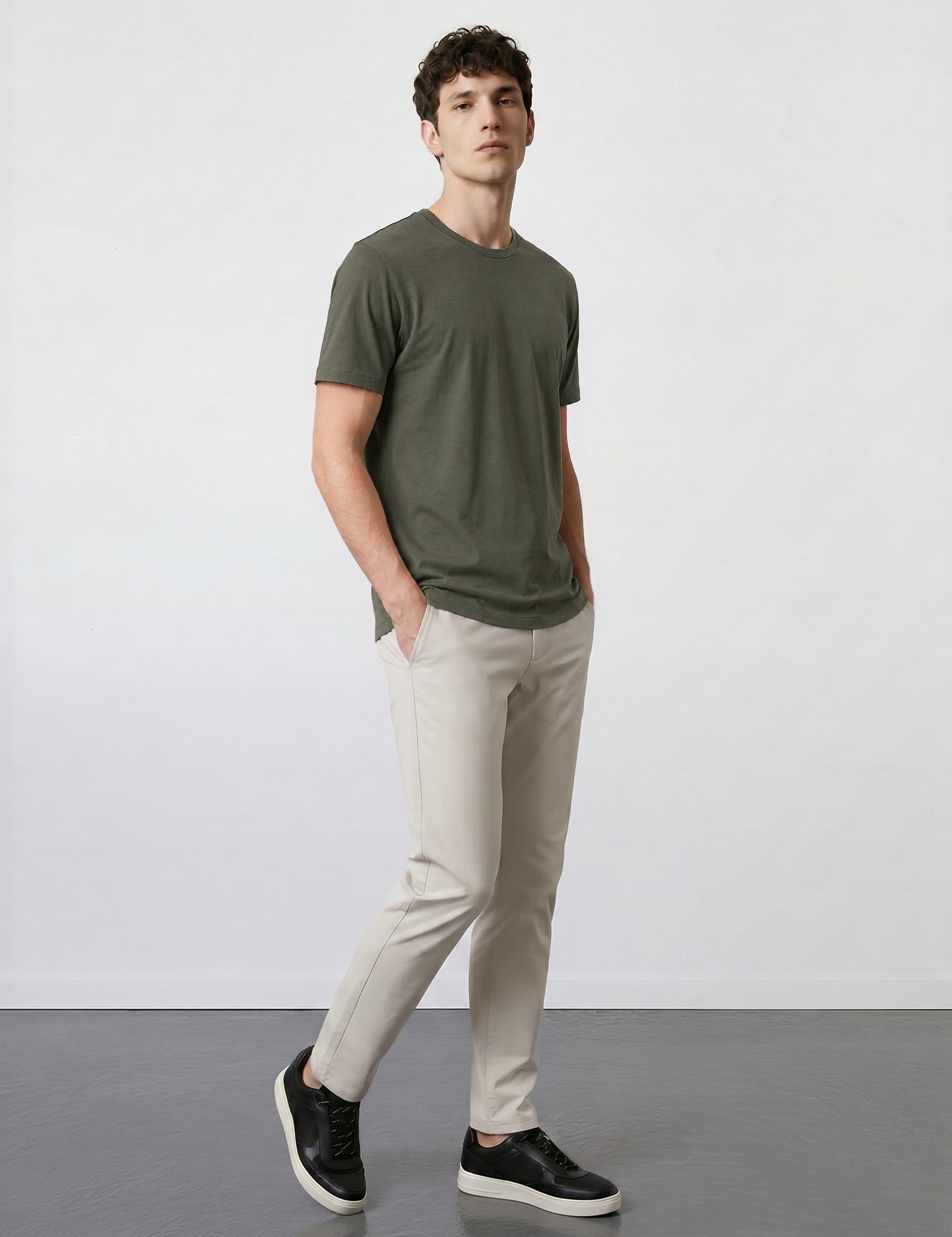 THE FLEX - PIMA HALF TEE - OLIVE GREEN