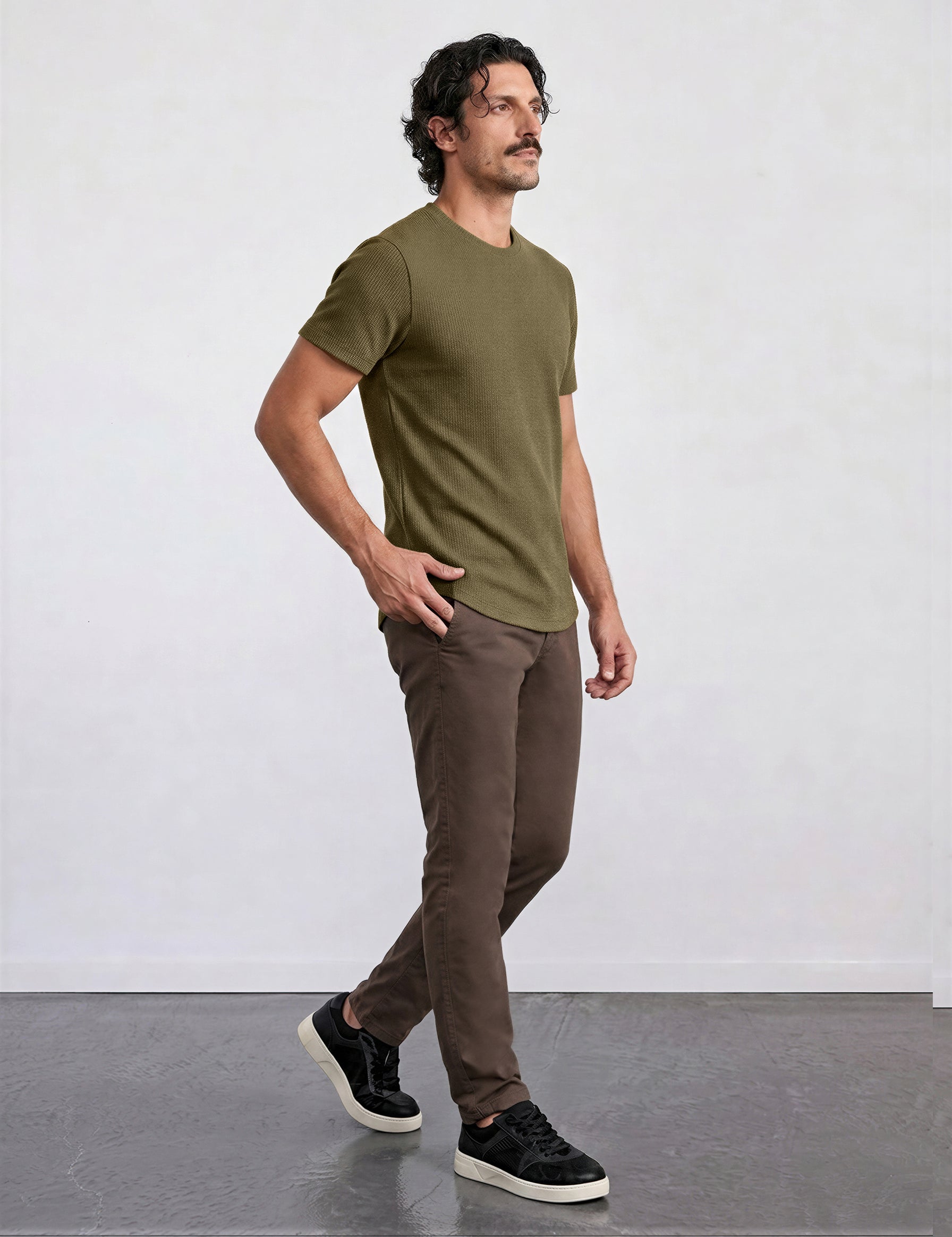 THE FLEX - PIMA TEXTURED HALF TEE - OLIVE BROWN