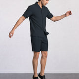 THE CITY PLEAT - TEXTURED SHORTS - NAVY BLUE