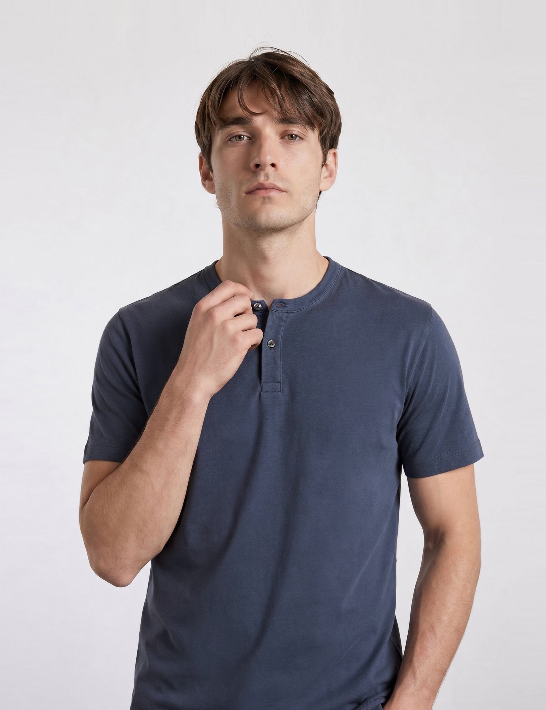THE FLEX - HENLEY COLLAR HALF TEE - NAVY BLUE