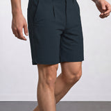 THE CITY PLEAT - TEXTURED SHORTS - NAVY BLUE