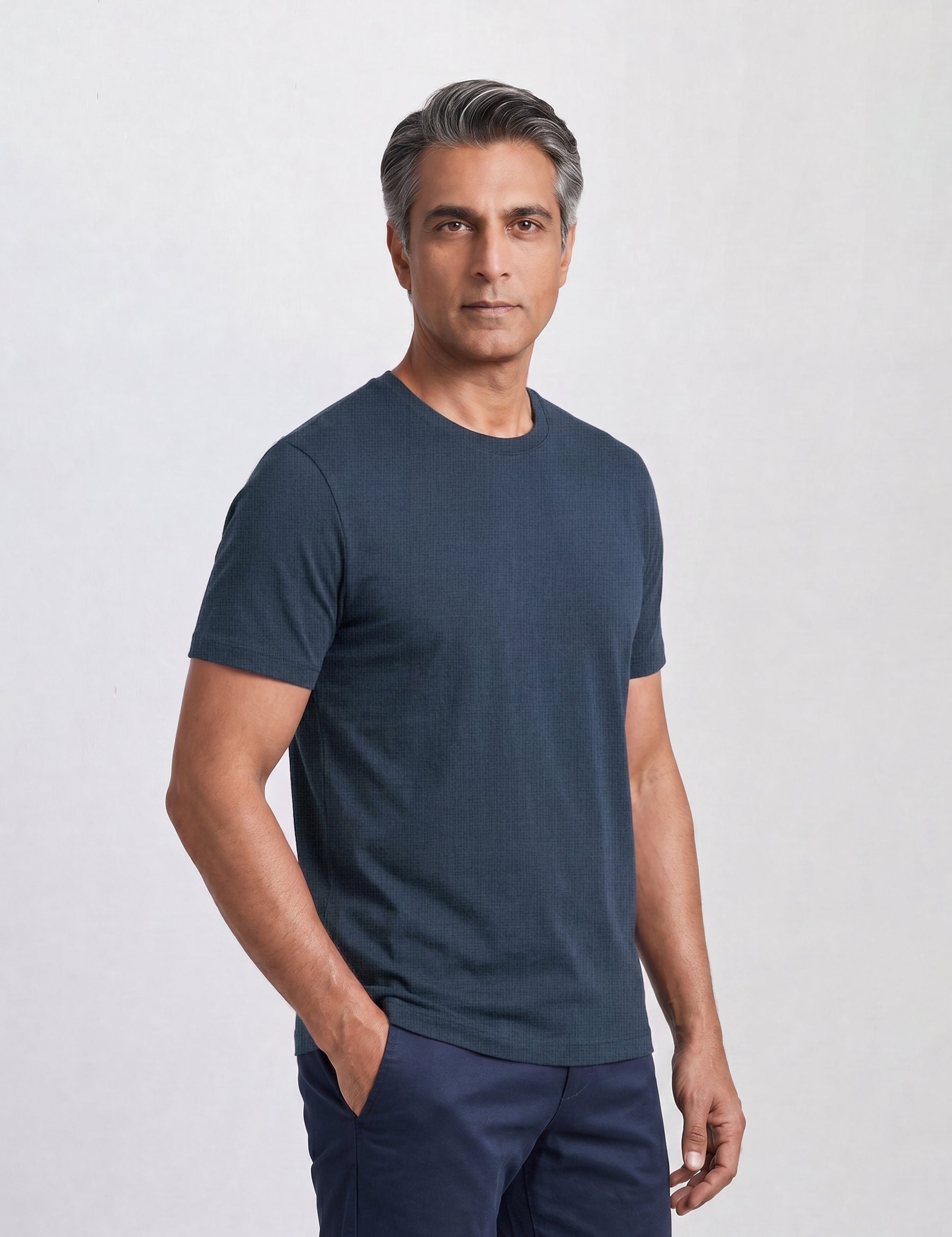 THE FLEX - PIMA TEXTURED HALF TEE - NAVY BLUE