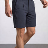 THE CITY PLEAT - TEXTURED SHORTS - NAVY BLUE