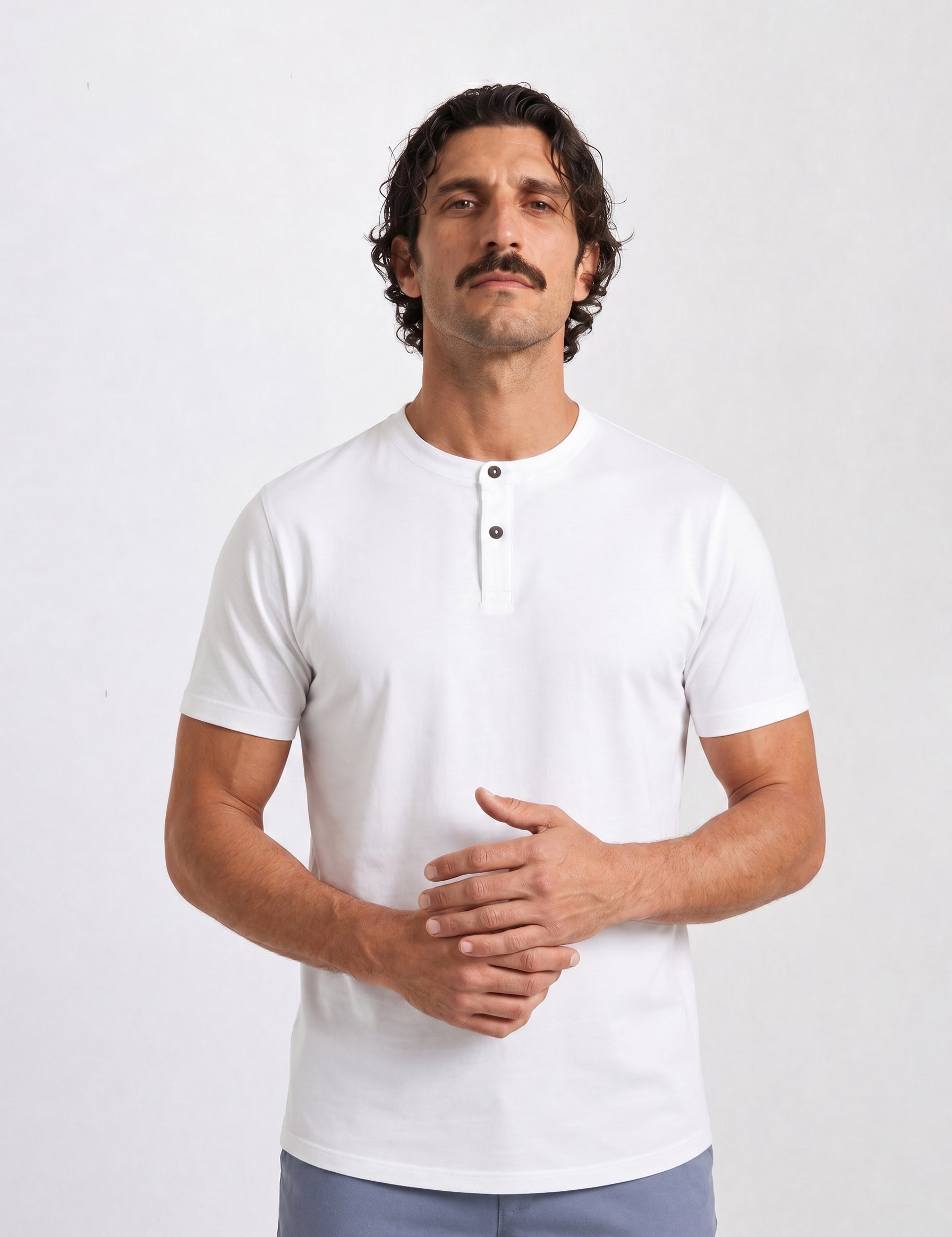 THE FLEX - HENLEY COLLAR HALF TEE - ICE