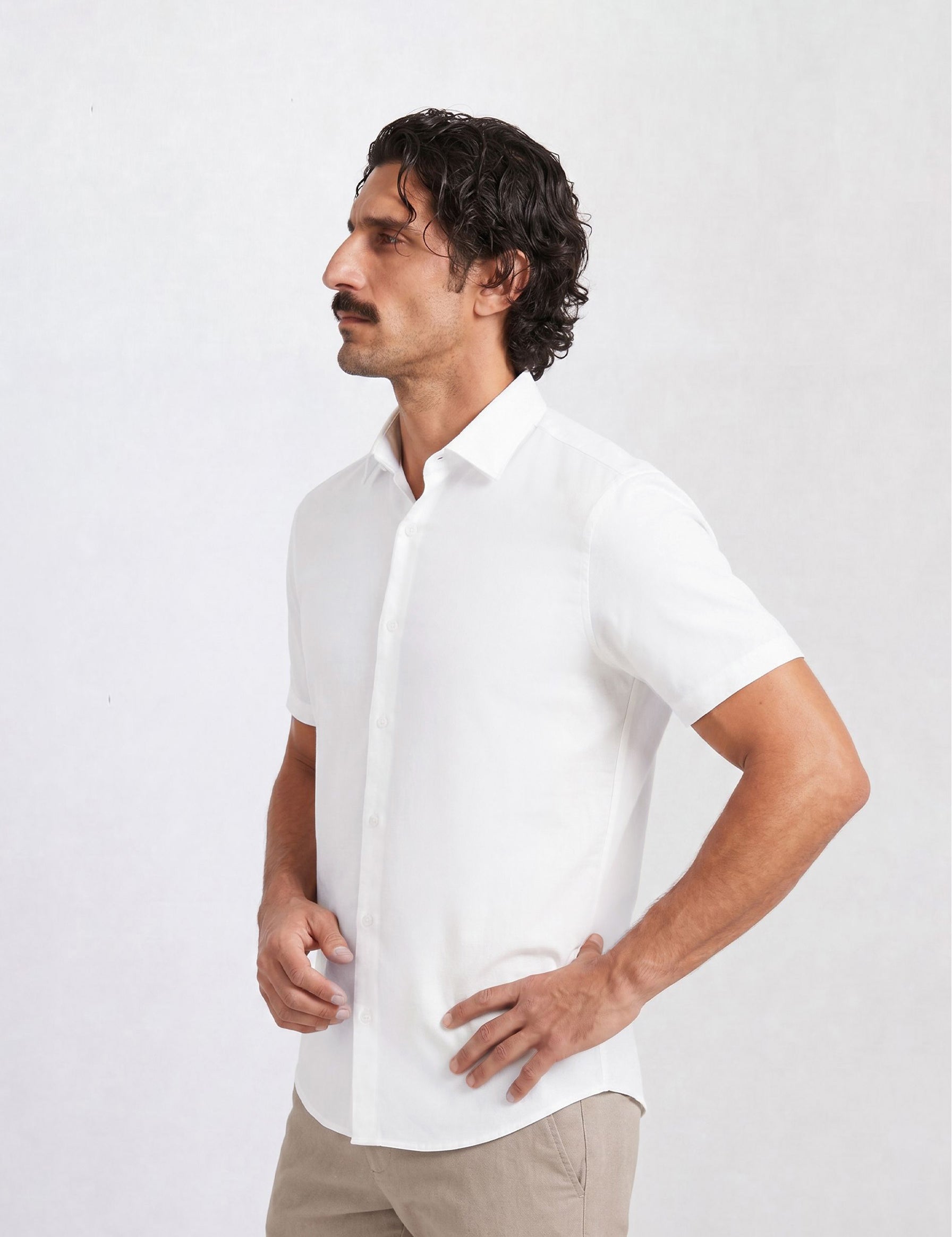 THE HYPERFLEX - SLIM HALF SHIRT - WHITE