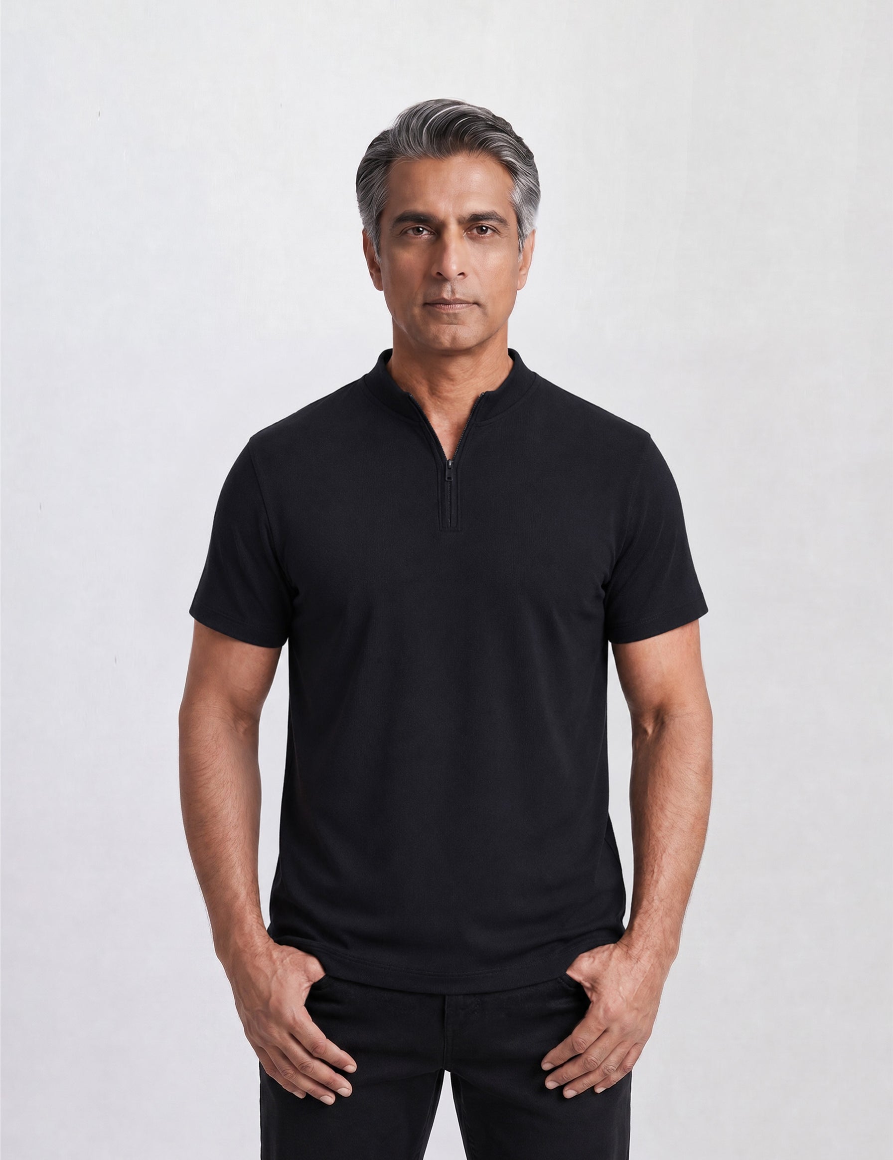 THE ACTIVE - QUARTER ZIP HALF TEE - BLACK