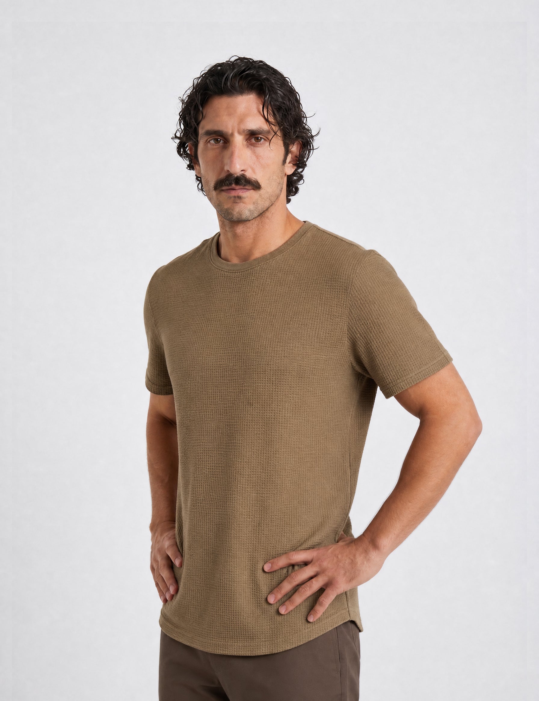 THE FLEX - PIMA TEXTURED HALF TEE - OLIVE BROWN