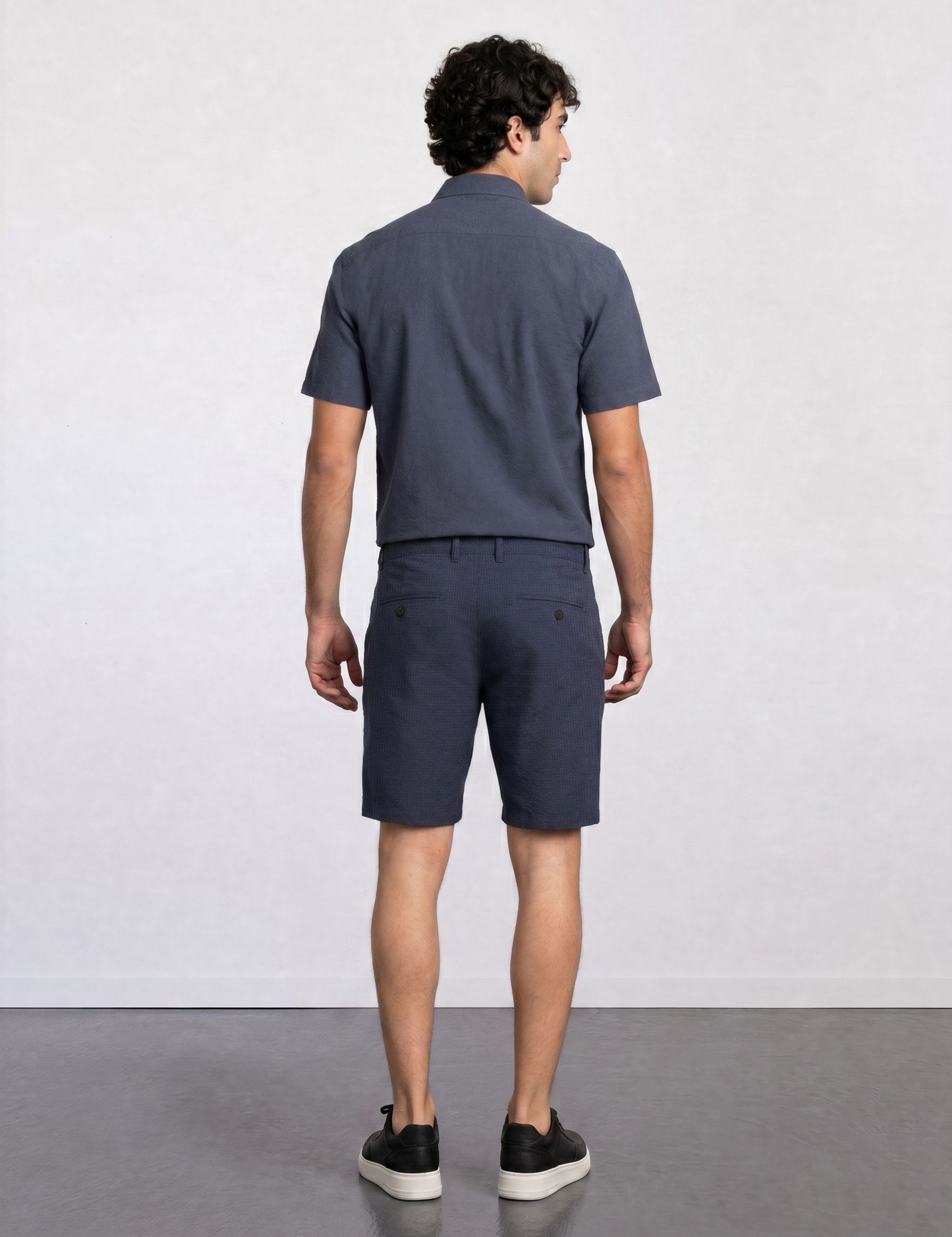 THE CITY PLEAT - TEXTURED SHORTS - NAVY BLUE