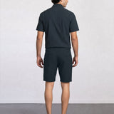 THE CITY PLEAT - TEXTURED SHORTS - NAVY BLUE