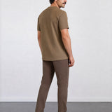 THE FLEX - PIMA TEXTURED HALF TEE - OLIVE BROWN