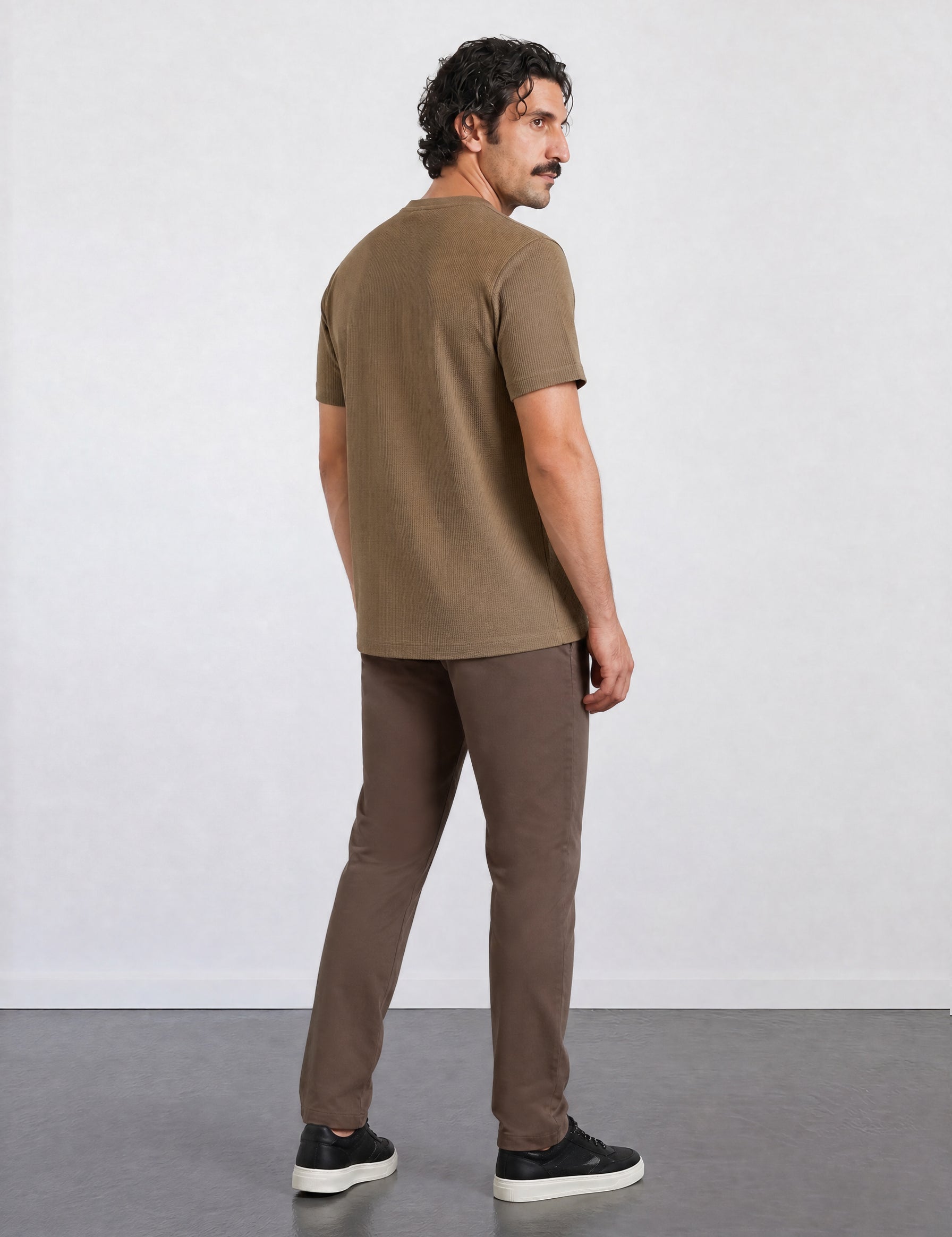 THE FLEX - PIMA TEXTURED HALF TEE - OLIVE BROWN