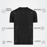THE FLEX - HENLEY COLLAR HALF TEE - BLACK