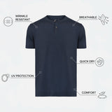 THE FLEX - HENLEY COLLAR HALF TEE - NAVY BLUE