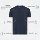 THE FLEX - HENLEY COLLAR HALF TEE - NAVY BLUE
